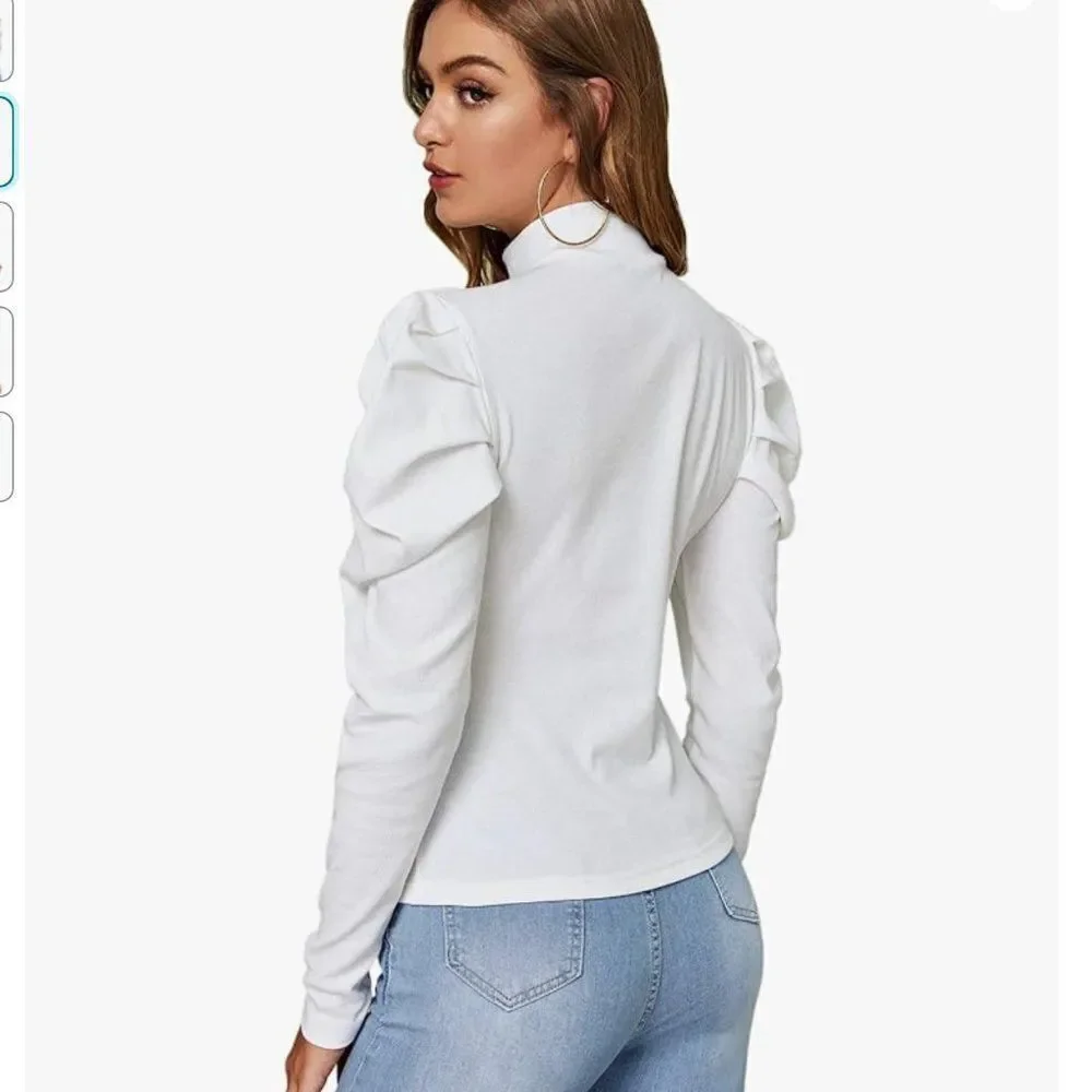 Shein Women's Elegant Puff Sleeve Mock Neck Top - Picture 2 of 5